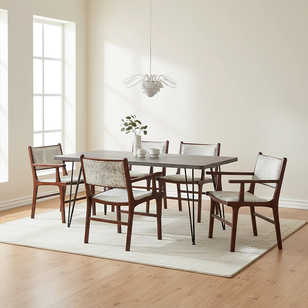 Sumatra Natural Hair on Leather and Teak Wood Dining Chair