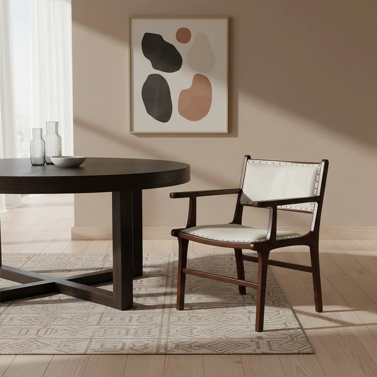Sumatra Natural Hair on Leather and Teak Wood Dining Chair