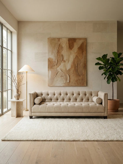 Cavendish Stone Fabric 3 Seat Modern Chesterfield Sofa