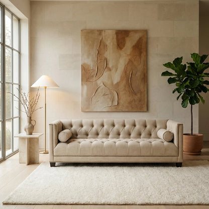 Cavendish Stone Fabric 3 Seat Modern Chesterfield Sofa