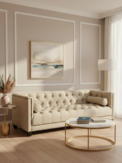 Cavendish Stone Fabric 3 Seat Modern Chesterfield Sofa