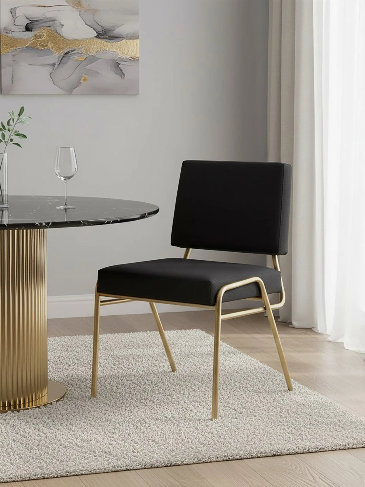 Lenora Black Linen Chair