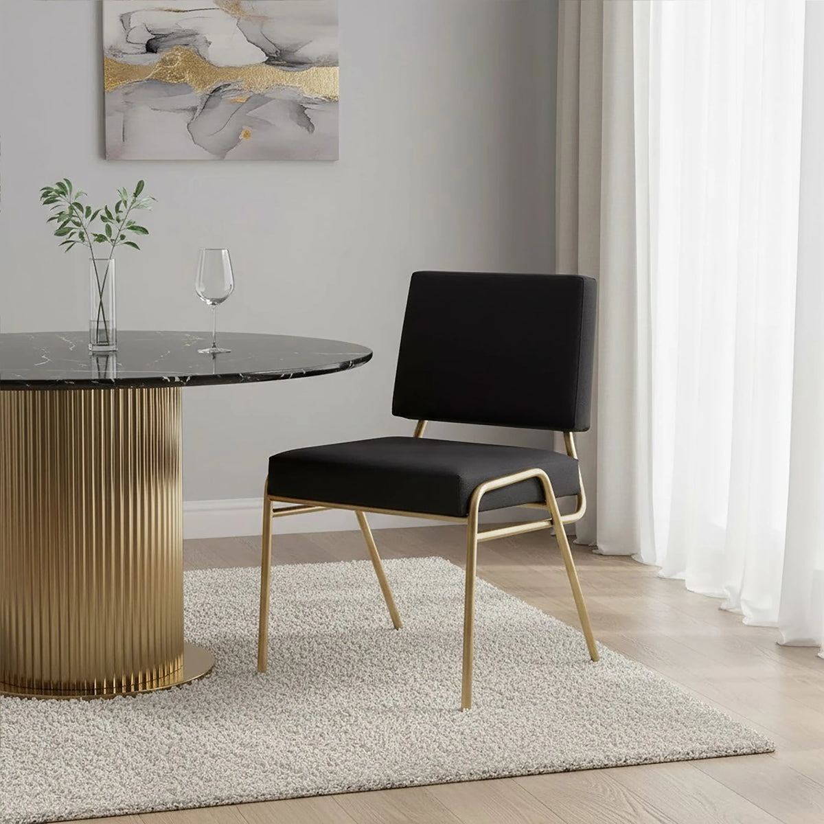 Lenora Black Linen Chair