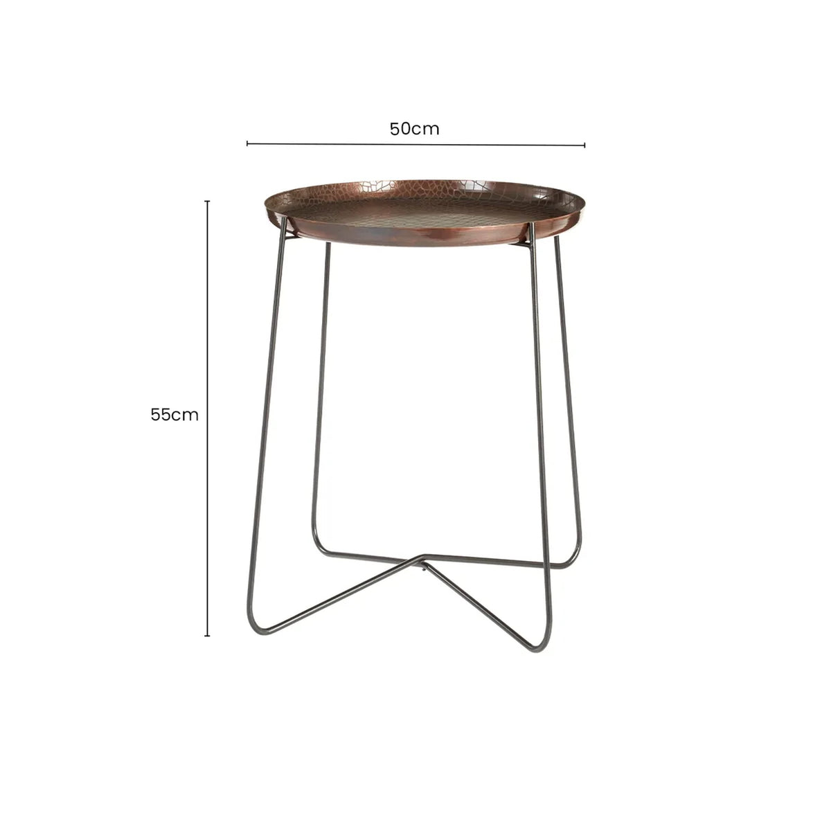 Sculptura Crocodile Texture Copper Finish and Black Round Side Table