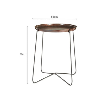 Sculptura Crocodile Texture Copper Finish and Black Round Side Table