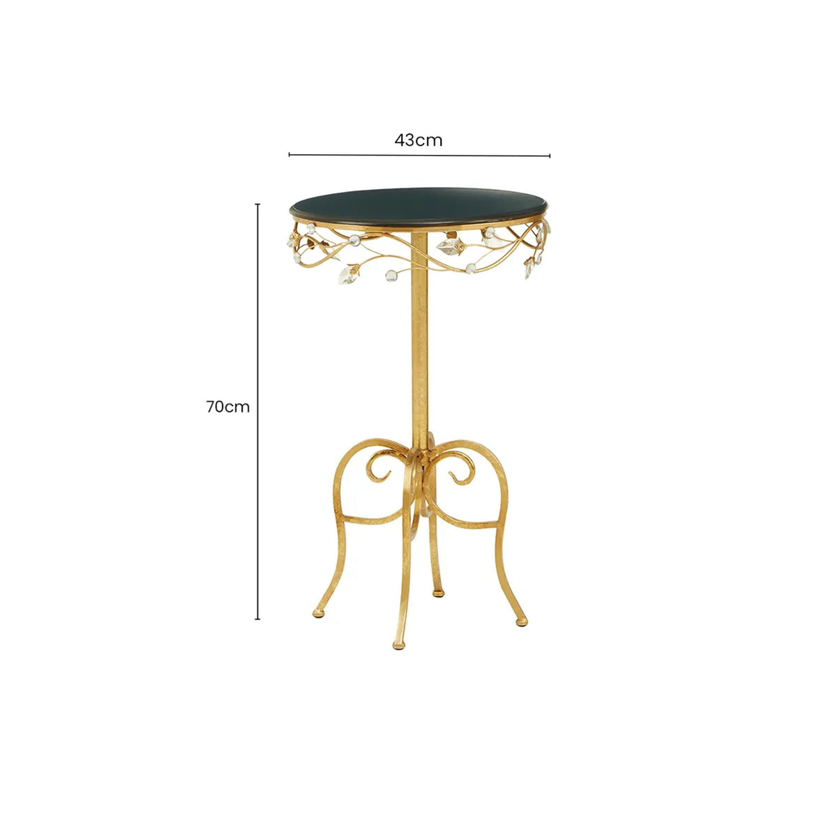 Yarrow Round Side Table With Gold Frame and Black Top