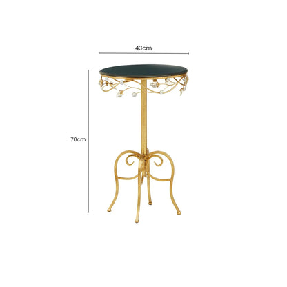 Yarrow Round Side Table With Gold Frame and Black Top