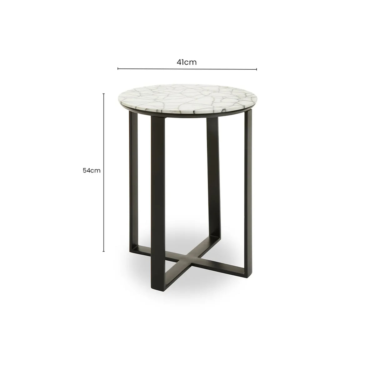 Marmont White Marble Top Round Side Table with Black Legs