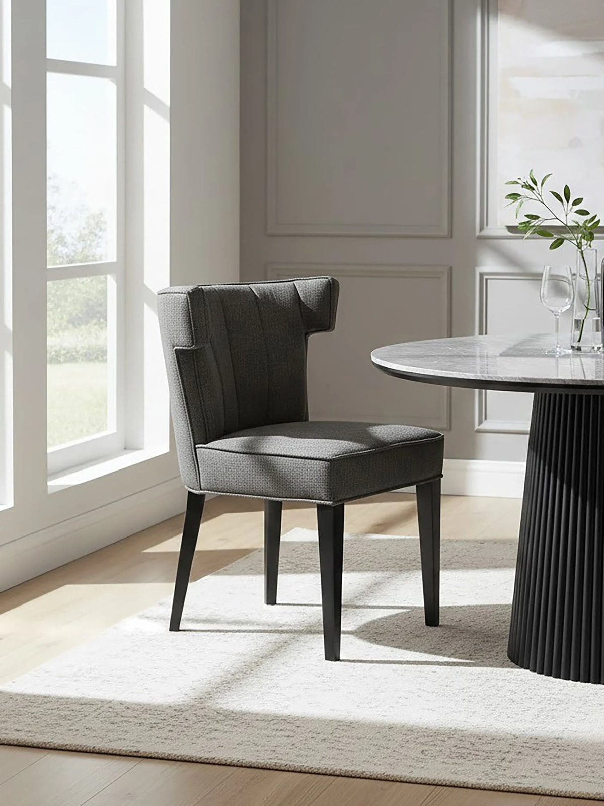 Lumina Grey Fabric Dining Chair with Black Legs