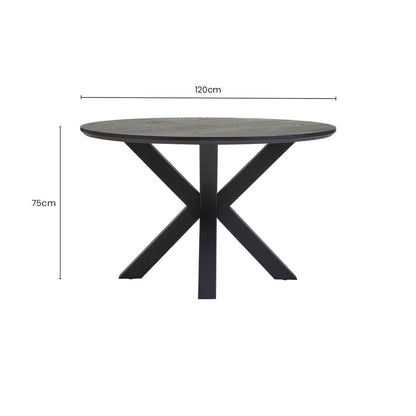 Ancoats Black Wood Veneer Round Dining Table With Metal Legs