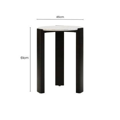 Iberia White Marble and Black Acacia Wood Side Table