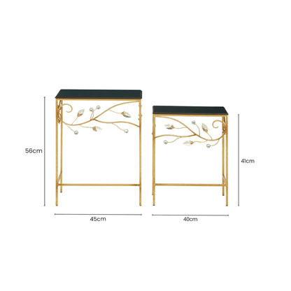 Yarrow Black and Gold Finish Set of 2 Nesting Tables