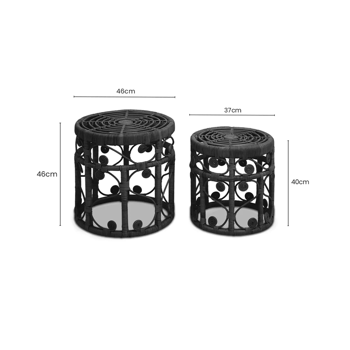 Rinjani Set Of Two Black Natural Rattan Tables