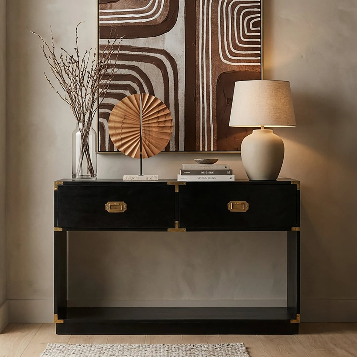 Farrow Two Drawer Black Mango Wood Console Table