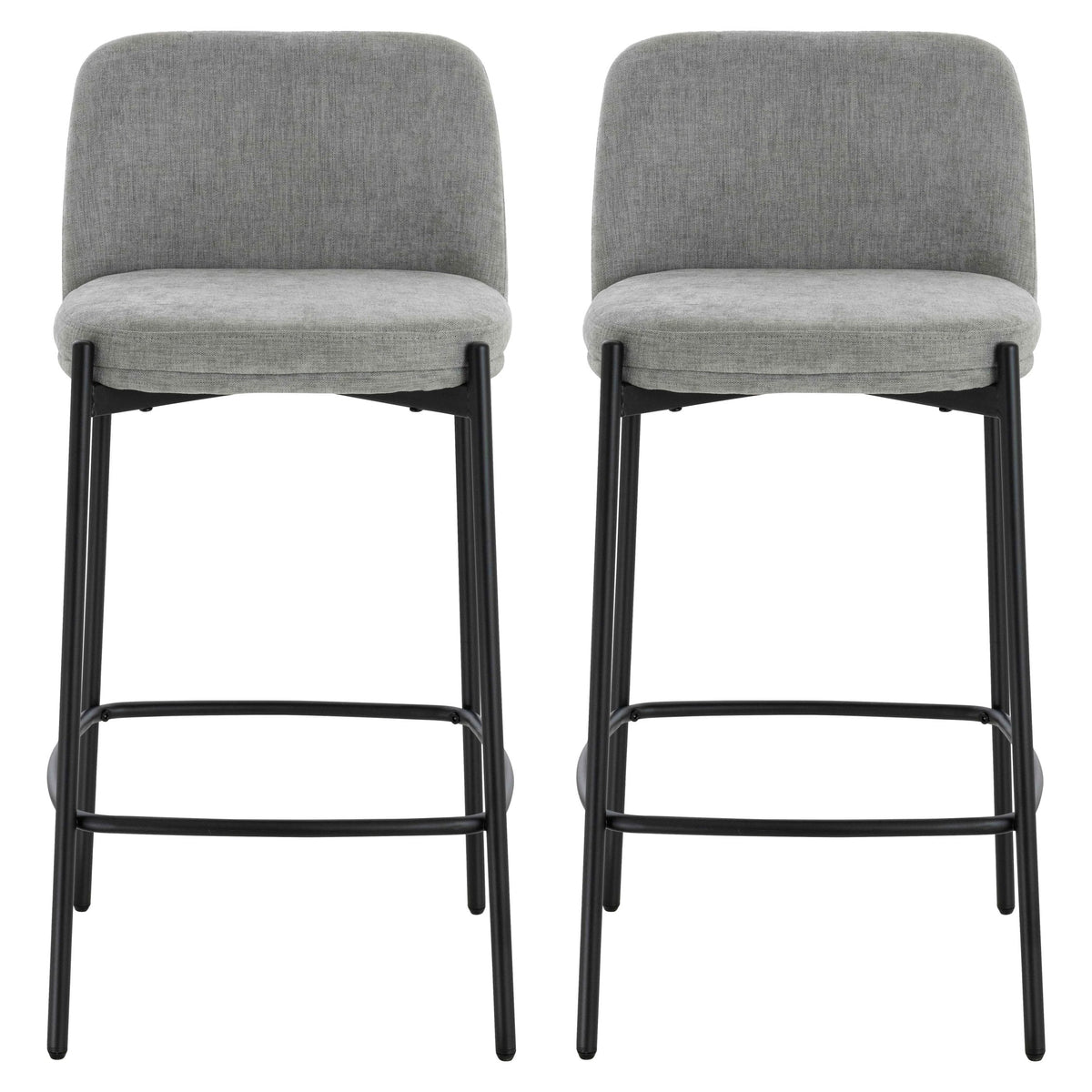 Maddox Set of 2 Light Grey Textured Fabric Bar Chairs with Black Legs