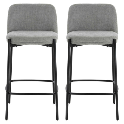 Maddox Set of 2 Light Grey Textured Fabric Bar Chairs with Black Legs