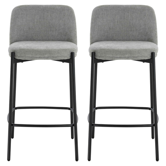 Maddox Set of 2 Light Grey Textured Fabric Bar Chairs with Black Legs