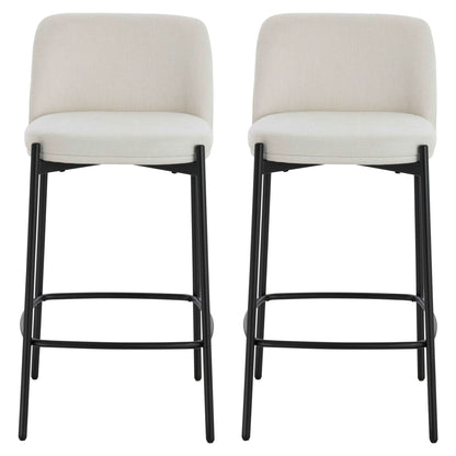 Maddox Set of Two Beige Textured Fabric Bar Chairs with Black Legs