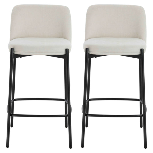 Maddox Set of Two Beige Textured Fabric Bar Chairs with Black Legs