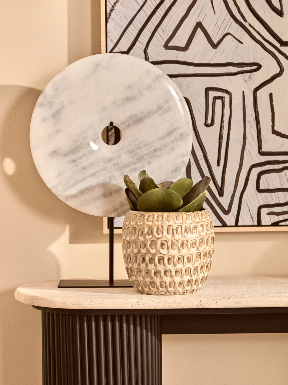 Bloom Large Cream Textured Ceramic Planter