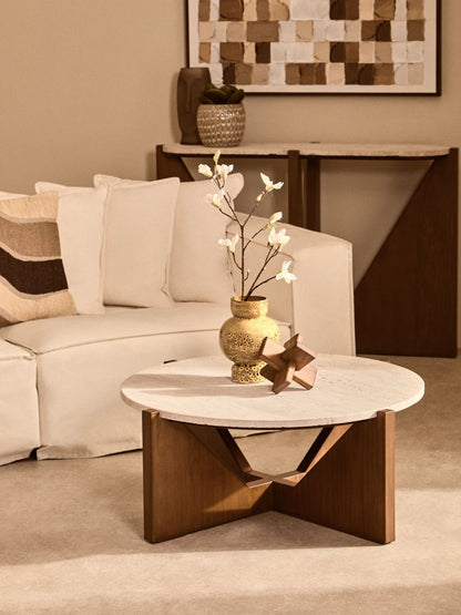 Travelle Travertine Top Coffee Table With Acacia Wood Frame