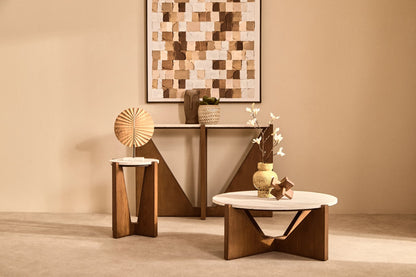 Travelle Travertine Top Coffee Table With Acacia Wood Frame