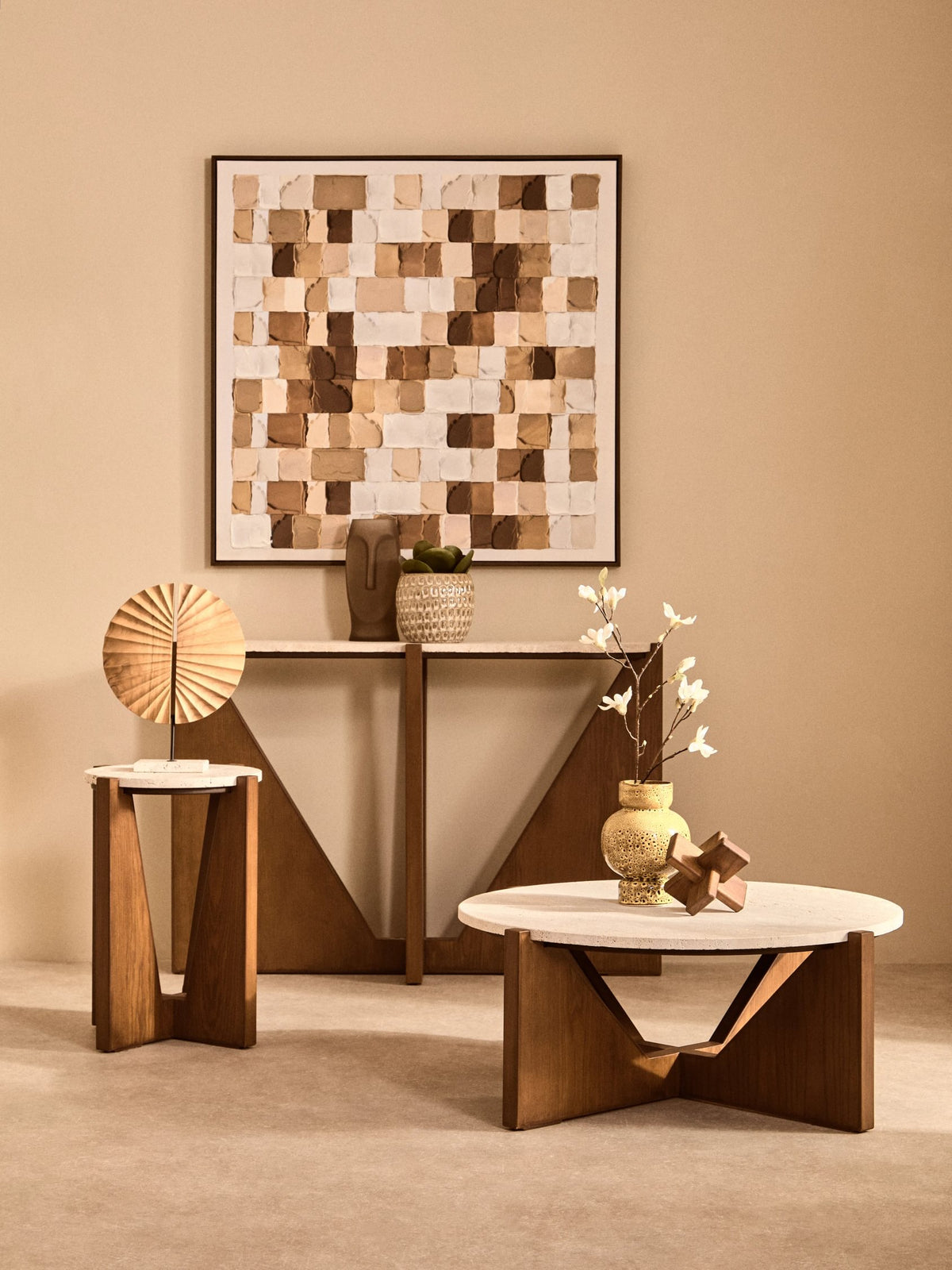 Travelle Travertine Top Coffee Table With Acacia Wood Frame