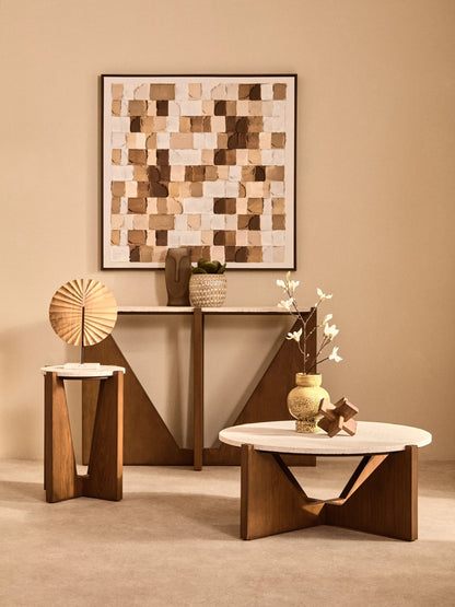 Travelle Travertine Top Coffee Table With Acacia Wood Frame