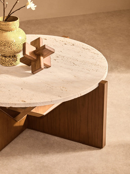 Travelle Travertine Top Coffee Table With Acacia Wood Frame