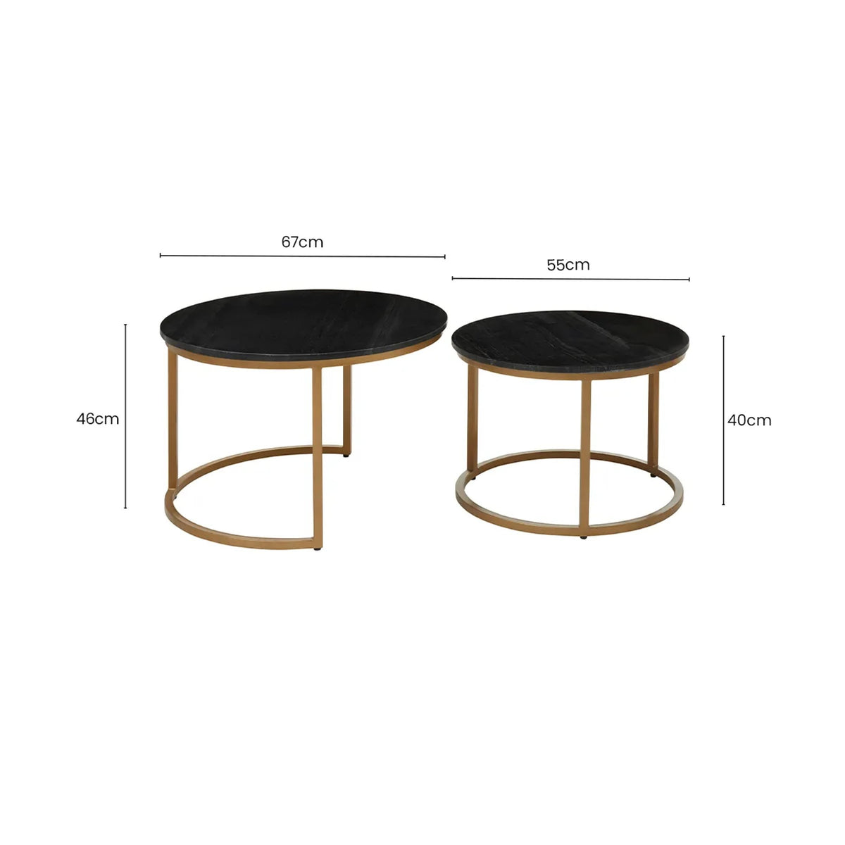 Nerello Nest Of Two Black Marble Top Round Coffee Tables
