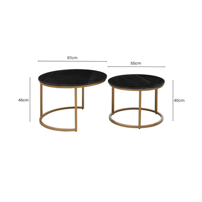 Nerello Nest Of Two Black Marble Top Round Coffee Tables