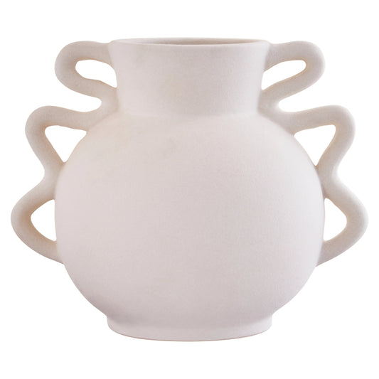 Cadence White Small Vase with Abstract Handles