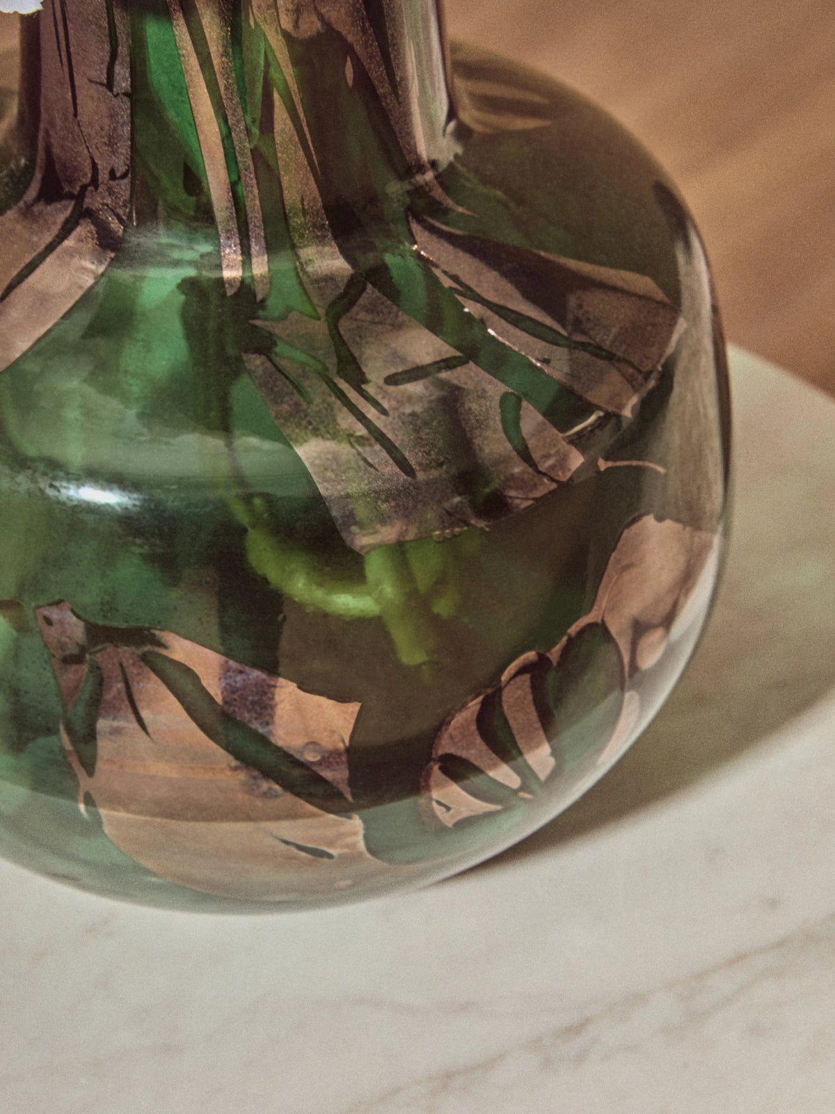 Sylvan Green and Gold Large Glass Vase