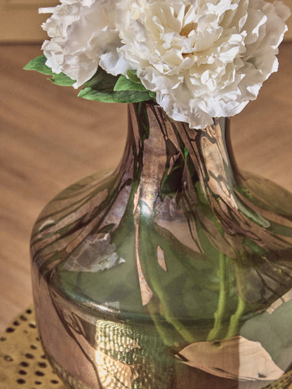 Sylvan Green and Gold Large Glass Vase