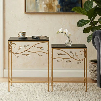 Yarrow Black and Gold Finish Set of 2 Nesting Tables