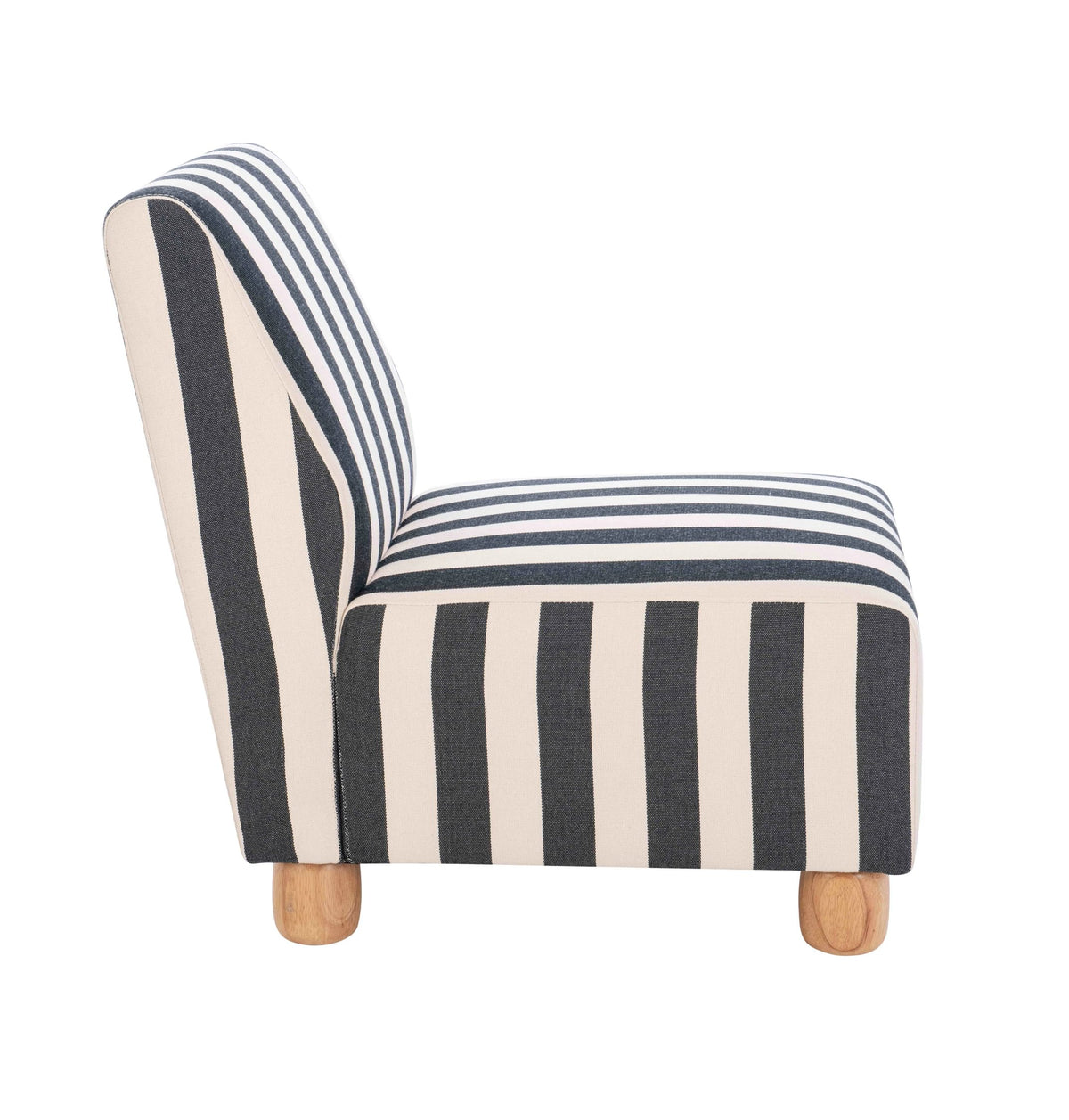 Bexley Black and White Stripe Armless Chair with Wooden Feet