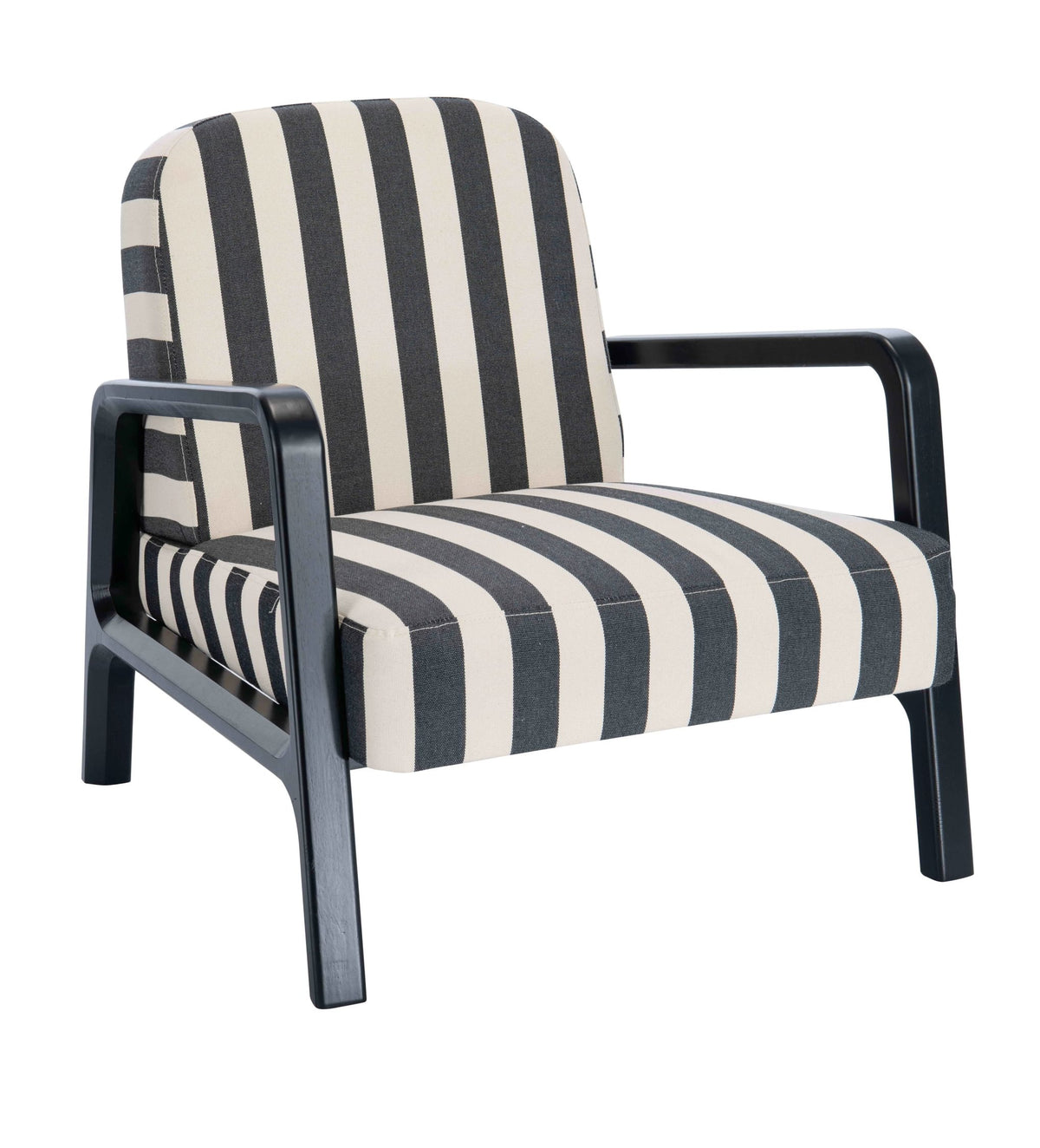 Bramley Black and White Stripe Armchair with Wooden Frame