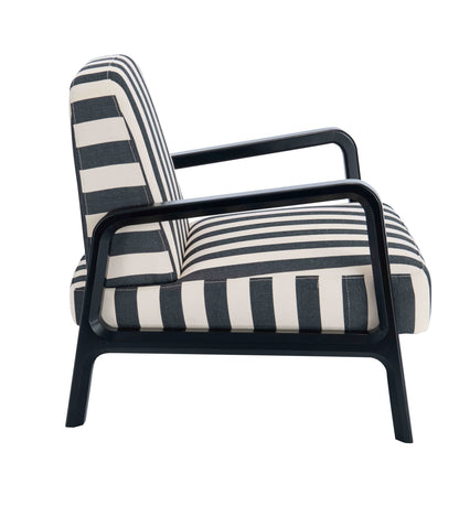 Bramley Black and White Stripe Armchair with Wooden Frame