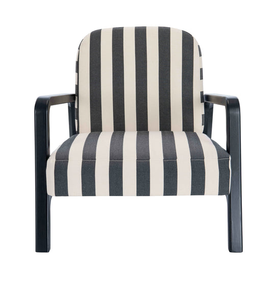 Bramley Black and White Stripe Armchair with Wooden Frame
