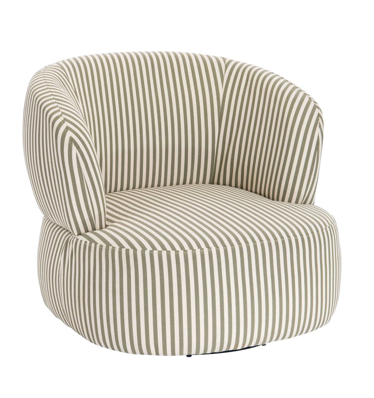 Avella Olive Green and White Stripe Swivel Lounge Chair