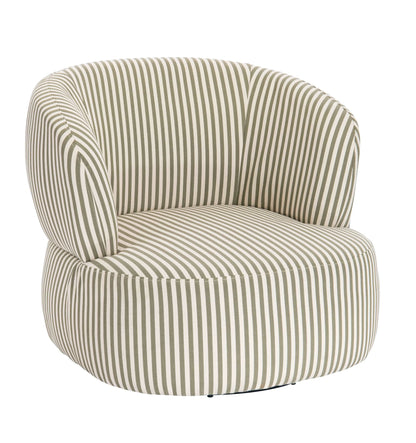 Avella Olive Green and White Stripe Swivel Lounge Chair