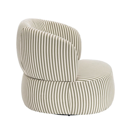 Avella Olive Green and White Stripe Swivel Lounge Chair
