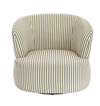 Avella Olive Green and White Stripe Swivel Lounge Chair