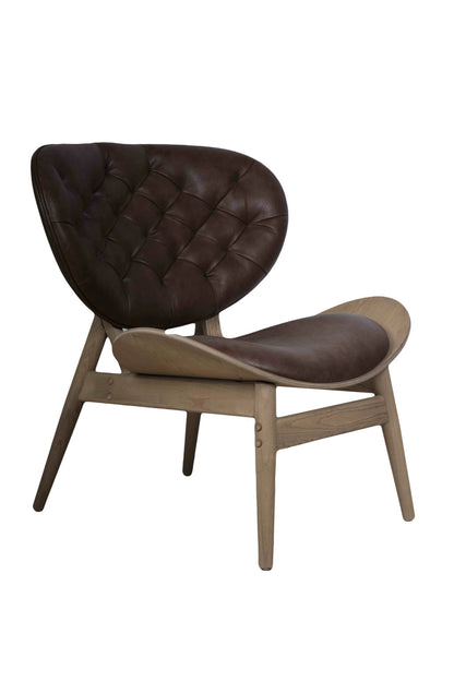 Ashbourne Brown Leather Effect Chair with Elm Wood Frame