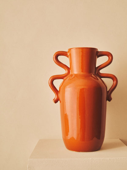 Cadence Burnt Orange Large Vase with Abstract Handles