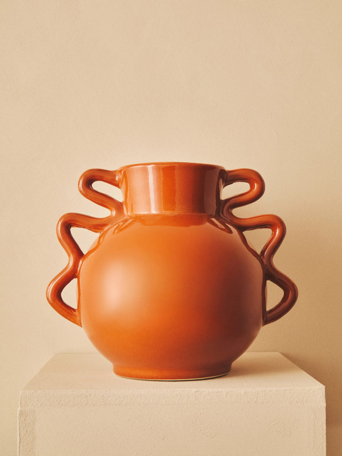 Cadence Burnt Orange Small Vase with Abstract Handles