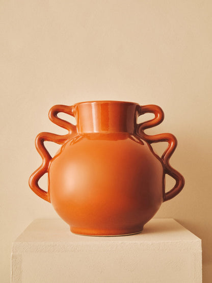 Cadence Burnt Orange Small Vase with Abstract Handles