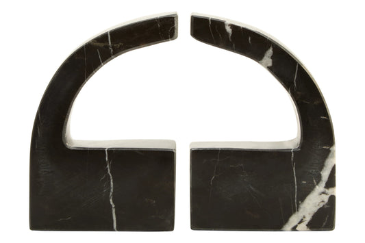 Carrara Black and White Marble Set of Two Comma Bookends