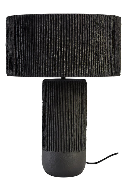 Vellum Black Etched Linear Design Papier Mache Table Lamp
