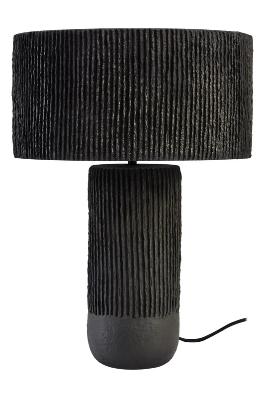 Vellum Black Etched Linear Design Papier Mache Table Lamp
